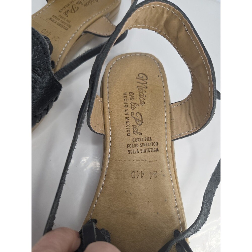 Mexican Handmade en La Piel Black Tooled Leather Sandals w/leg Straps US 7 NWOB - Picture 4 of 11